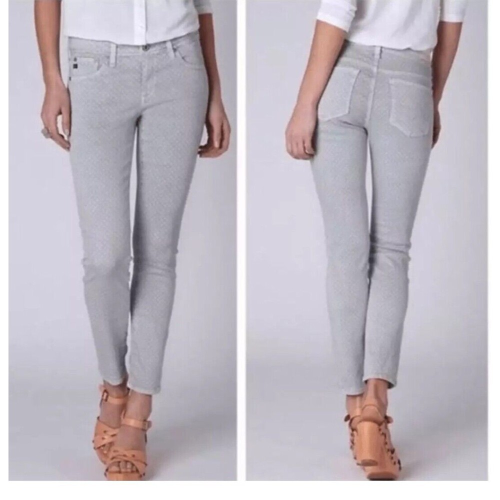AG Adriano Goldschmied Gray The Stevie Polka Dot Slim Straight Leg Jeans Size 27 - Picture 3 of 13